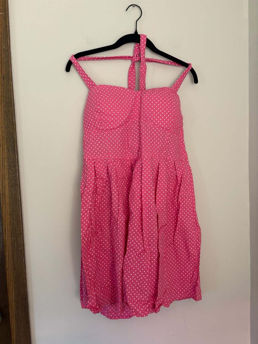 No Boundaries Coquette Pink and White Polka Dot Halter Mini Dress Sz XL